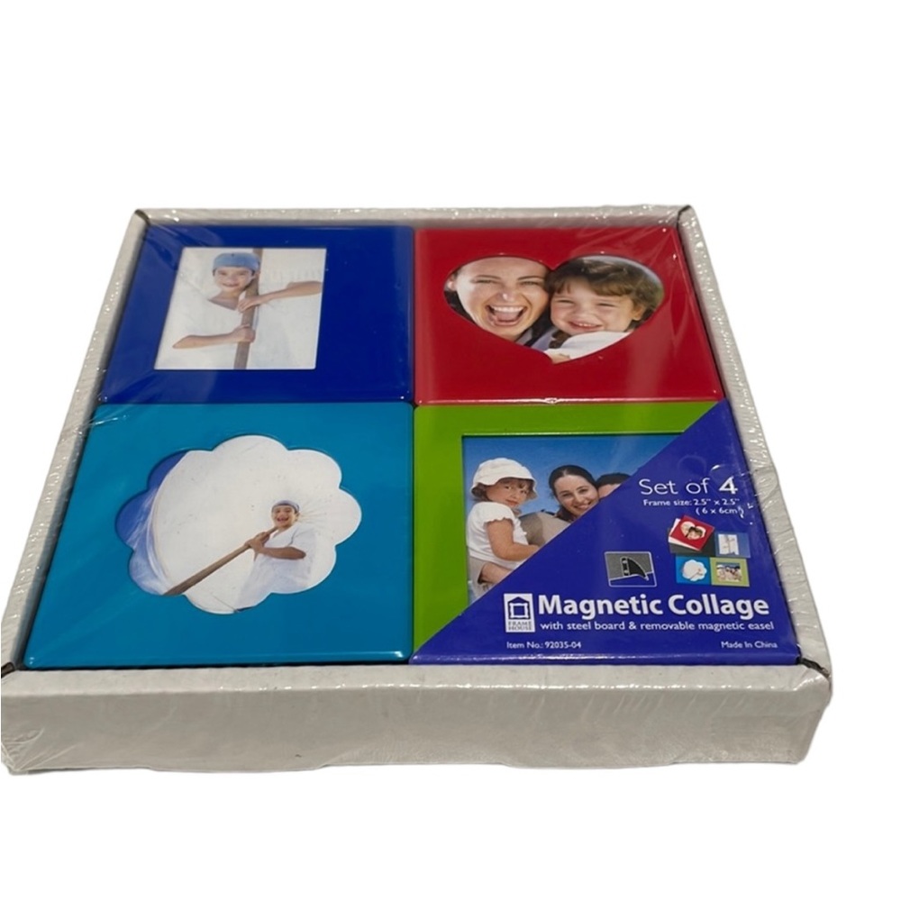 Set of four magnetic frames. 2.5 x 2.5 inches. New in box.